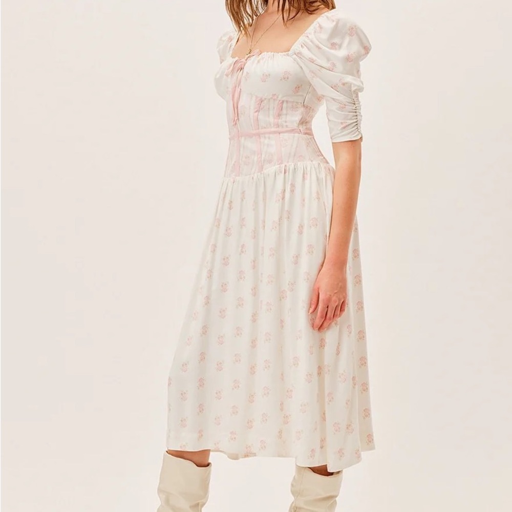 For Love & Lemons Lynne Midi White‎ and Pink Floral Dress - Small